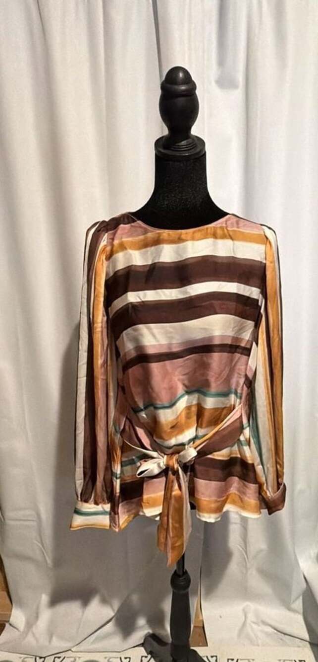 Zara Striped Blouse Size M Multicolored Long Sleeve Tie Waist Top